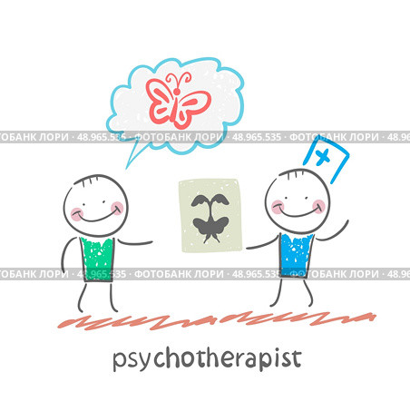 psychotherapist  shows the patient image test. Fun cartoon style illustration. The situation of life. Стоковая иллюстрация, агентство Ingram Publishing / Фотобанк Лори