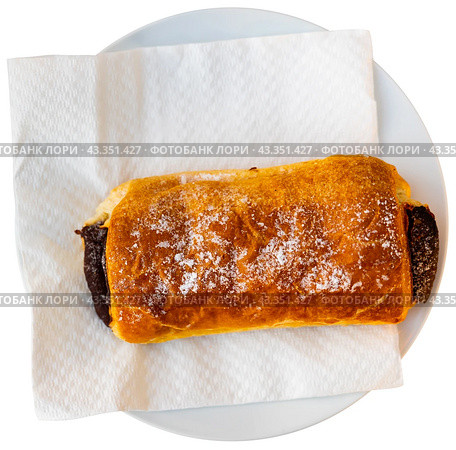 Puff pastry canyeta served with cup of robust espresso. Стоковое фото, фотограф Яков Филимонов / Фотобанк Лори