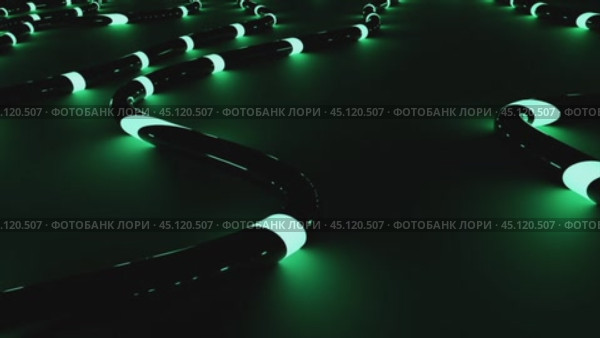 Pulsating glowing cables flowing across a dark surface. Стоковое видео, видеограф Данил Руденко / Фотобанк Лори
