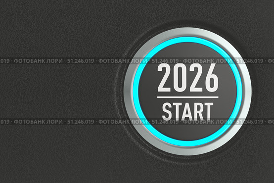 push button with tex 2026 on dark background. 3D illustration. Стоковая иллюстрация, иллюстратор Ильин Сергей / Фотобанк Лори
