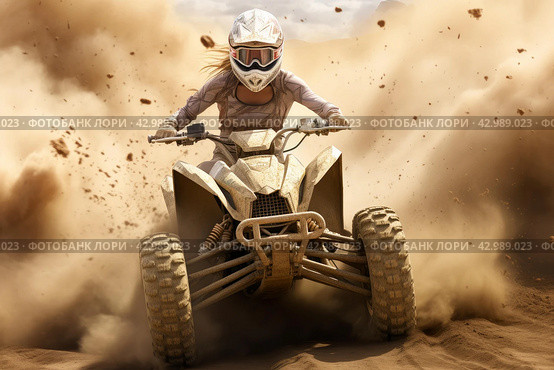 Quad bike dust. Generate Ai. Стоковое AI-изображение, AI-художник Иван Рябоконь / Фотобанк Лори