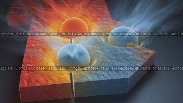 Quantum physics simulation revealing wave particle duality, depicting particle tunneling through energy barrier with dynamic heat and smoke visualizing complex energy transfer. Стоковое AI-видео, аниматор Юрий Поздников / Фотобанк Лори