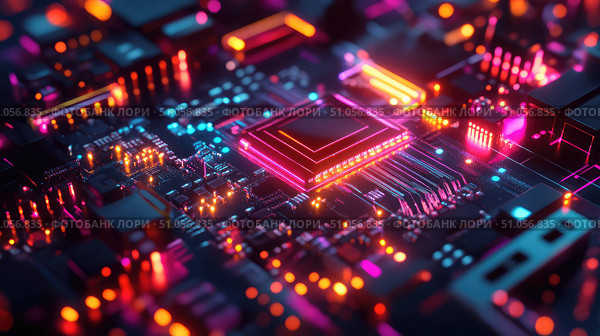 qubit vibrating quantum processor ai generated. Стоковое AI-изображение, AI-художник Vectorwin / Фотобанк Лори