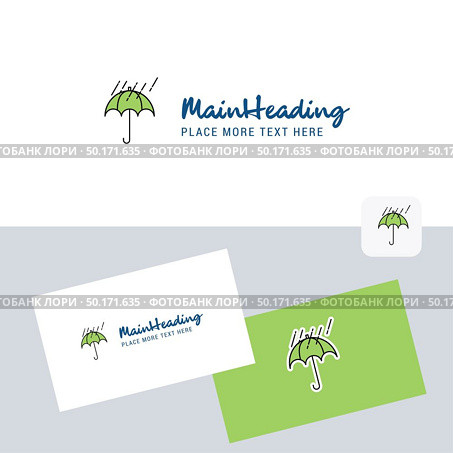 Raining and Umbrella vector logotype with business card template. Elegant corporate identity. - Vector. Стоковая иллюстрация, агентство Ingram Publishing / Фотобанк Лори