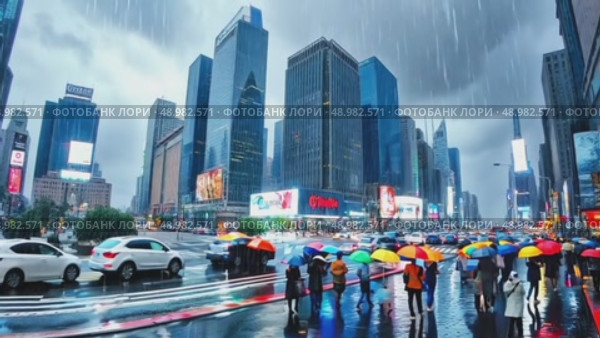 Rainy City Street Scene with Traffic. Стоковое AI-видео, аниматор Olga Dmitrieva / Фотобанк Лори