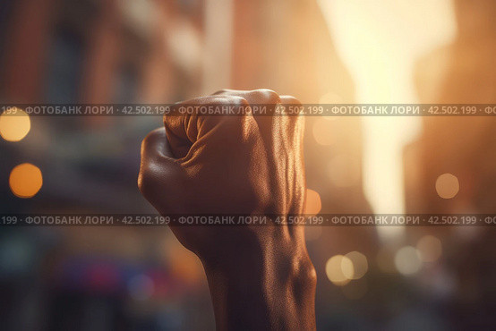 Raised fist blurry. Generate AI. Стоковое AI-изображение, AI-художник Иван Рябоконь / Фотобанк Лори