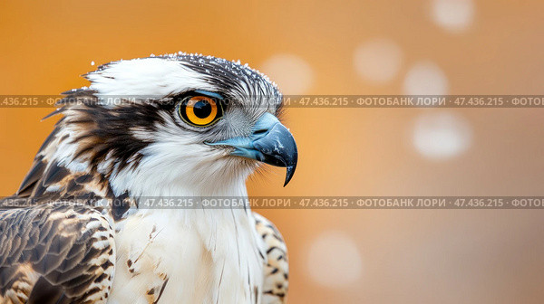 Raptors intense gaze: Close-up of an osprey's majestic portrait. Стоковое AI-изображение, AI-художник Данила Большаков / Фотобанк Лори