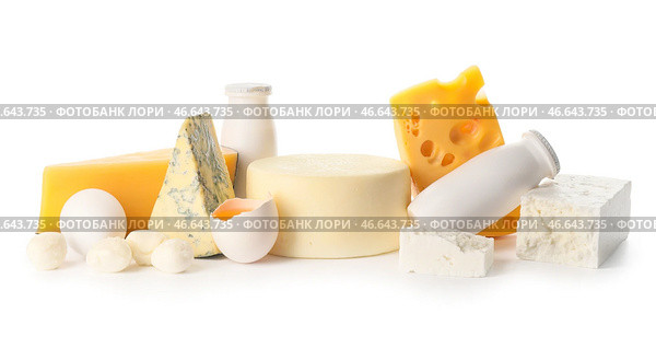 Различные молочные продукты без лактозы на белом фоне. Стоковое фото, фотограф Pixel_shot / Фотобанк Лори