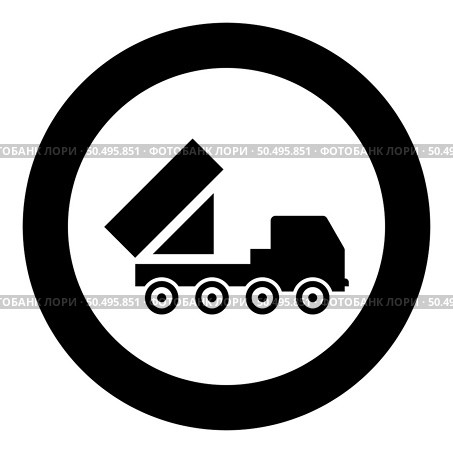 Reactive system volley fire salvo artillery American multiple launch on wheeled chassis high mobility army military truck icon in circle round black color vector illustration image solid outline style simple. Reactive system volley fire salvo artillery American multiple launch on wheeled chassis high mobility army military truck air defense anti aircraft icon in circle round black color vector illustration image solid outline style. Стоковая иллюстрация, агентство Ingram Publishing / Фотобанк Лори