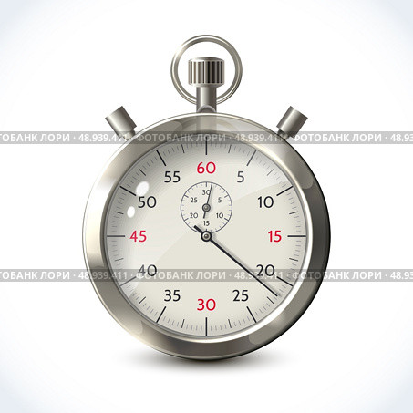 Realistic metallic stopwatch sport chronometer isolated on white background vector illustration. Стоковая иллюстрация, агентство Ingram Publishing / Фотобанк Лори