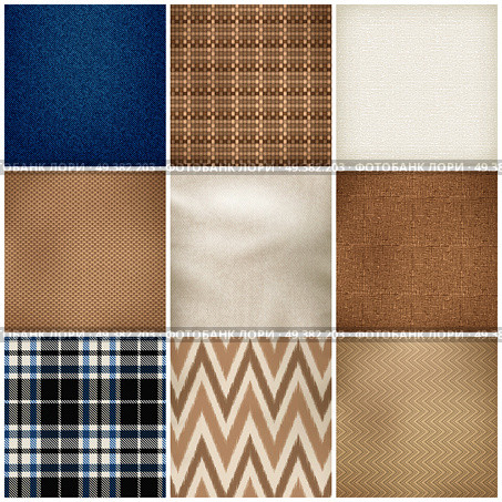 Realistic textile 9 samples collection square of various fibers weave texture color pattern fabrics isolated vector illustration . Realistic Textile Patterns Texture Set . Стоковая иллюстрация, агентство Ingram Publishing / Фотобанк Лори