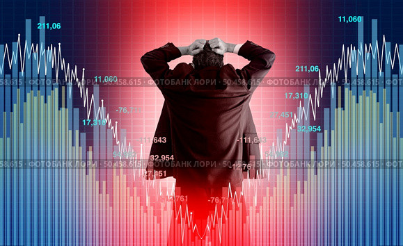 Recession fear and economy business contraction cycle decline or declining business activity and economic crisis or international decline and economic fall or falling with a downward trend as a financial concept in a 3D illustration style. Стоковое фото, агентство Ingram Publishing / Фотобанк Лори