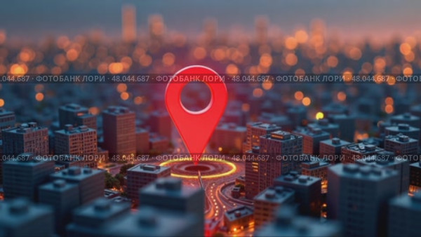 Red dot is placed in the middle of a cityscape. Стоковое AI-видео, аниматор Sergey Grishin / Фотобанк Лори