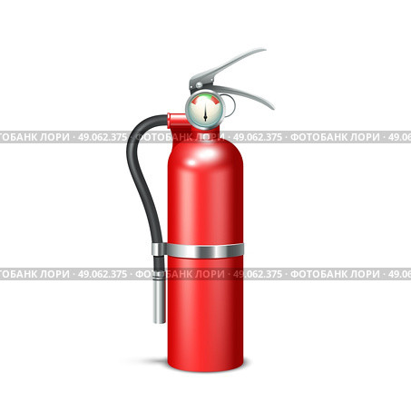 Red realistic fire extinguisher isolated on white background vector illustration. Fire Extinguisher Isolated. Стоковая иллюстрация, агентство Ingram Publishing / Фотобанк Лори