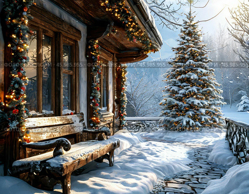 Relaxing on a winter day in a village house. Winter landscape. Стоковое AI-изображение, AI-художник Сергей Елизарьев / Фотобанк Лори