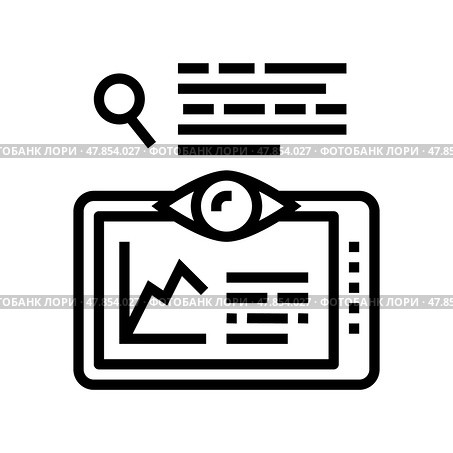 research infographic on tablet screen line icon vector illustration. Стоковая иллюстрация, иллюстратор Vectorwin / Фотобанк Лори