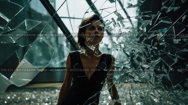 resilience glass breaking women ai generated. Стоковое AI-изображение, AI-художник Vectorwin / Фотобанк Лори