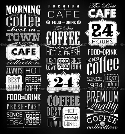 Retro Coffee  Labels and typography background . Coffee decoration collection. Стоковая иллюстрация, агентство Ingram Publishing / Фотобанк Лори