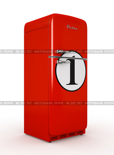 Retro fridge isolated white background 3D rendering. Стоковая иллюстрация, иллюстратор Hemul / Фотобанк Лори