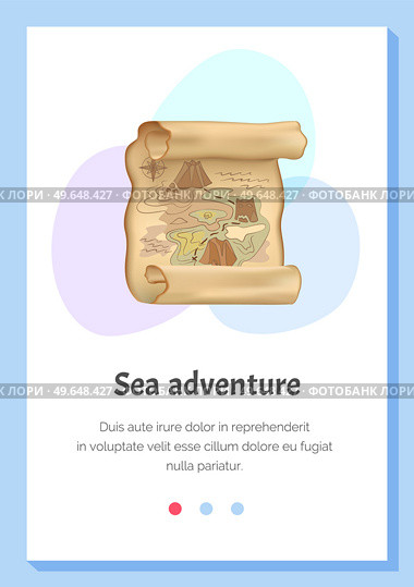 Retro map for robbers adventures. Island with old chest. Pirate map treasure, travel adventure. Geographic paper for searching gold coins. Adventurer attribute, navigation paper with travel path. Old treasure map for pirate adventures. Island with old chest. Pirate map treasure, travel adventure. Стоковая иллюстрация, агентство Ingram Publishing / Фотобанк Лори