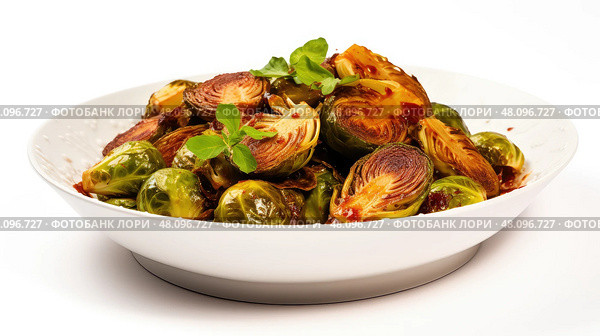 roasted brussel sprouts on white background ai generated. Стоковое AI-изображение, AI-художник Vectorwin / Фотобанк Лори