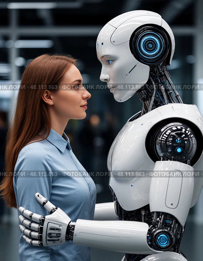 Робот и девушка. Стоковое AI-изображение, AI-художник Наталья Бабарскова / Фотобанк Лори