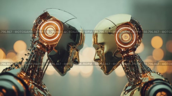 Robots face off in a futuristic showdown during a tech expo showcasing innovations and advancements in artificial intelligence. Стоковое AI-видео, аниматор Ekaterina Ismagilova / Фотобанк Лори