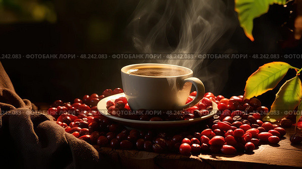 robusta coffee fruit ai generated. Стоковое AI-изображение, AI-художник Vectorwin / Фотобанк Лори