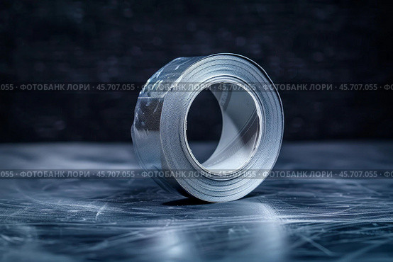 Roll of self adhesive bitumen waterproofing tape lying on a scratched metal surface. Стоковое AI-изображение, AI-художник Иван Рябоконь / Фотобанк Лори