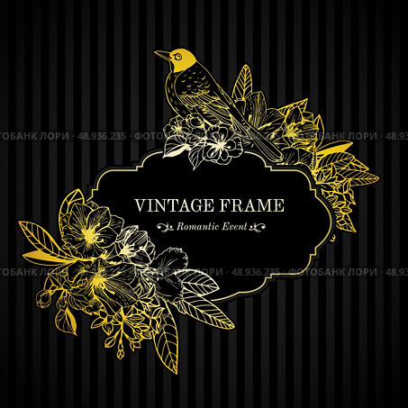 Romantic card with gold engraving vector illustration. Editable EPS and Render in JPG format. Стоковая иллюстрация, агентство Ingram Publishing / Фотобанк Лори