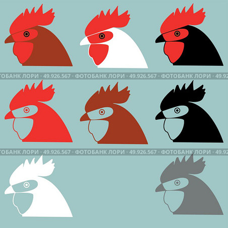 Rooster or cock head icon.. Rooster or cock head icon set. Стоковая иллюстрация, агентство Ingram Publishing / Фотобанк Лори