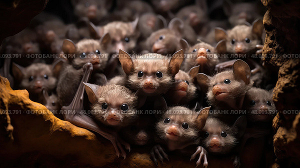 roosting little brown bat ai generated. Стоковое AI-изображение, AI-художник Vectorwin / Фотобанк Лори