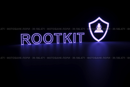 ROOTKIT neon concept self illumination background 3D illustration. Стоковая иллюстрация, иллюстратор Максим Иванов / Фотобанк Лори