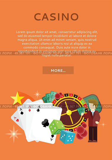 Roulette Wheel, Coin Dice Money Chip Star Isolated. Casino poster with roulette wheel, coins dice money chips craps stars isolated on red. Gambling luck, fortune and bet, risk and leisure, jackpot chance. Casino banner. Vector illustration. Стоковая иллюстрация, агентство Ingram Publishing / Фотобанк Лори