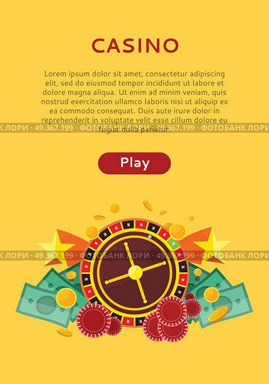 Roulette Wheel, Coin Dice Money Chip Star Isolated. Casino poster with roulette wheel, coins dice money chips craps stars isolated on yellow. Gambling luck, fortune and bet, risk and leisure, jackpot chance. Casino banner. Vector illustration. Стоковая иллюстрация, агентство Ingram Publishing / Фотобанк Лори