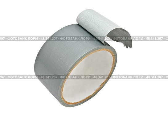 Рулон серой клейкой ленты на белом фоне. Roll of Grey Duct Tape with white background. Стоковое фото, фотограф Татьяна Д / Фотобанк Лори