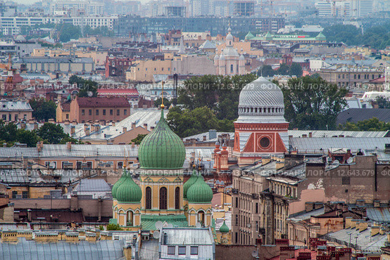 Санкт-Петербург. Вид на город с высоты. Купола Синагоги и храма Исидора Юрьевского (2015 год). Стоковое фото, фотограф Литвяк Игорь / Фотобанк Лори