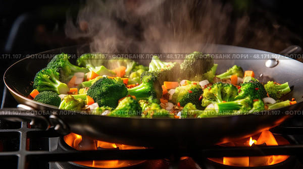 saut???©ed cooking broccoli fresh ai generated. Стоковое AI-изображение, AI-художник Vectorwin / Фотобанк Лори