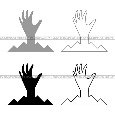 Scary human hand from ground silhouette dead man’s Halloween decorative element zombie concept spooky clawed paw sharp nails bony arm fingers man undead set icon grey black color vector illustration image simple solid fill outline contour line thin flat style. Scary human hand from ground silhouette dead man’s Halloween decorative element zombie concept spooky clawed paw sharp nails bony arm fingers man undead set icon grey black color vector illustration image solid fill outline contour line thin flat style. Стоковая иллюстрация, агентство Ingram Publishing / Фотобанк Лори