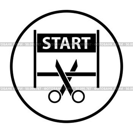 Scissors Cutting Tape Between Start Gate Icon. Thin Circle Stencil Design. Vector Illustration. Стоковая иллюстрация, агентство Ingram Publishing / Фотобанк Лори