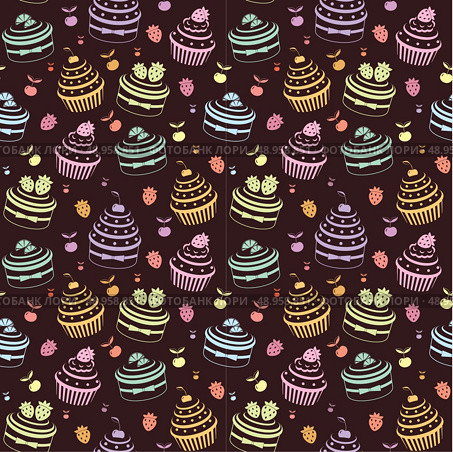 Seamless cupcake pattern. Стоковая иллюстрация, агентство Ingram Publishing / Фотобанк Лори