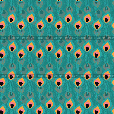 Seamless pattern with boho vintage tribal ethnic colorful vibrant feathers, vector illustration. Стоковая иллюстрация, агентство Ingram Publishing / Фотобанк Лори