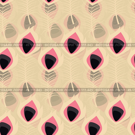 Seamless pattern with boho vintage tribal ethnic colorful vibrant feathers, vector illustration. Стоковая иллюстрация, агентство Ingram Publishing / Фотобанк Лори