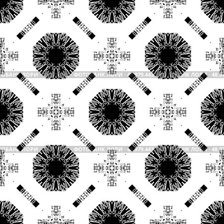 Seamless pattern with white tracery on a black background. Стоковая иллюстрация, агентство Ingram Publishing / Фотобанк Лори
