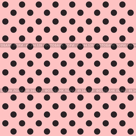 Seamless polka dot pattern. Black dots on pink background. Vector illustration. Стоковая иллюстрация, агентство Ingram Publishing / Фотобанк Лори