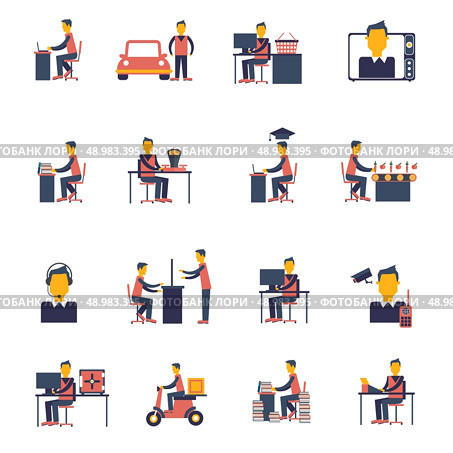 Sedentary living inactive passive man sitting icon flat set isolated vector illustration. Стоковая иллюстрация, агентство Ingram Publishing / Фотобанк Лори