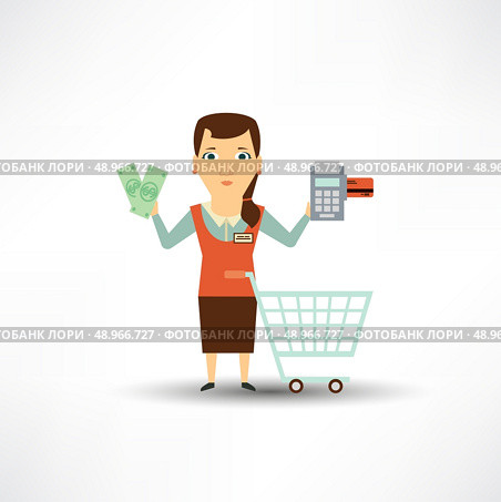 seller offers to pay in cash or card . Стоковая иллюстрация, агентство Ingram Publishing / Фотобанк Лори