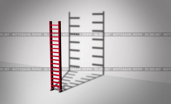 Separation and division concept as a ladder casting a shadow of a divided object as a divorce or business strategy idea as a 3D render. Стоковое фото, агентство Ingram Publishing / Фотобанк Лори