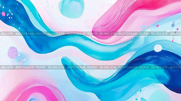Serene Abstract Art: Pastel Waves in Blue and Pink, Evoking Calmness and Fluidity, Suitable for Wall Decor or Digital Graphic. Стоковое AI-изображение, AI-художник Данила Большаков / Фотобанк Лори