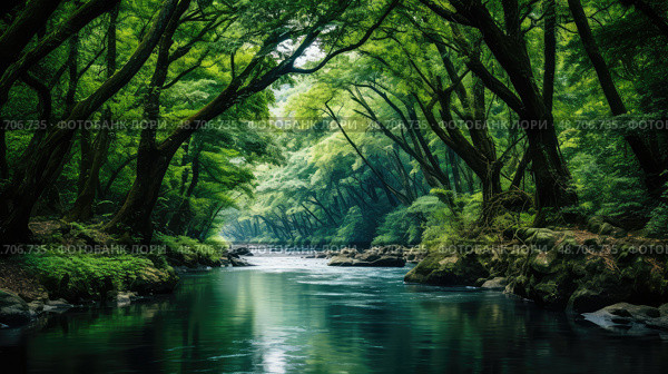 serene river and trees ai generated. Стоковое AI-изображение, AI-художник Vectorwin / Фотобанк Лори